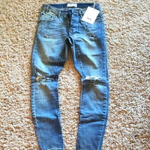 One Teaspoon Womans Distressed Blue Skinny Jeans